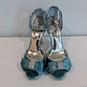 Audrey Brooke Satin Sandal with crystal bow